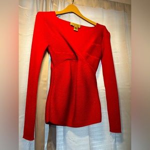 Boutique Essentials Sparkly Red Vintage V-Neck Sweater